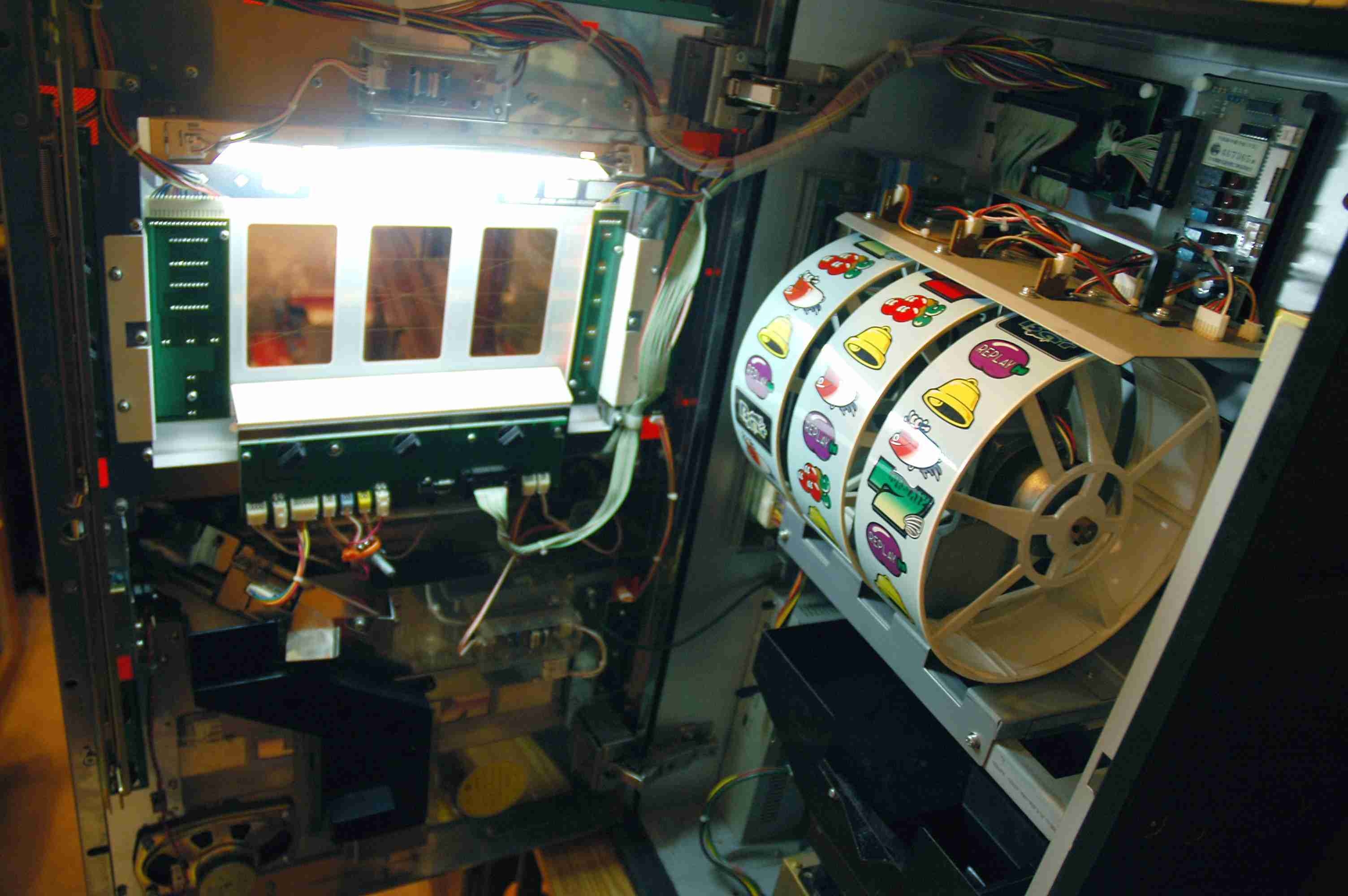 The inside of a slot machine